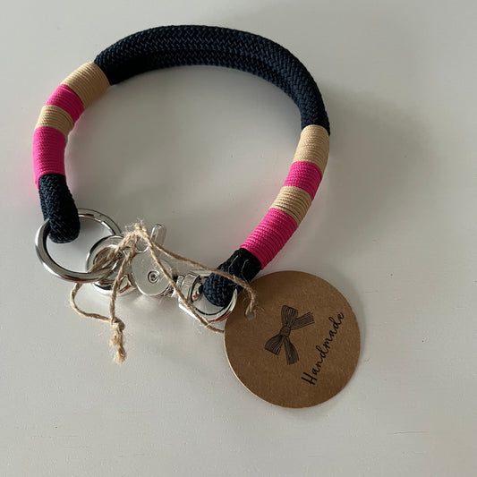 Wunderschönes Set Halsband und Leine, tiefseeblau, sand, pink, Halsumfang 37 cm, Einzelstück